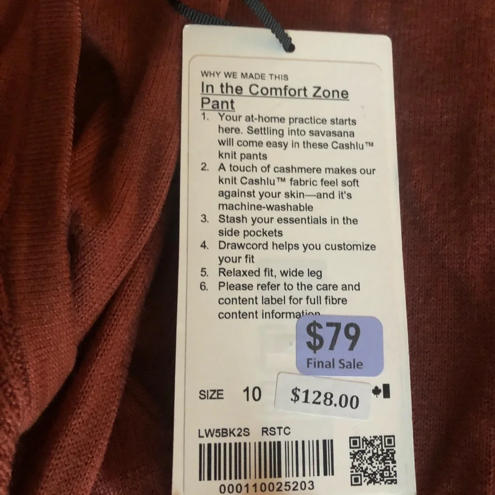 Lululemon Comfort Zone lounge Pants 10 or 8 NEW